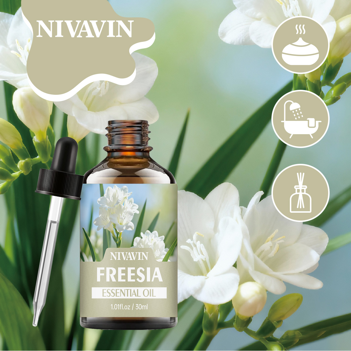 Home Fragrance Co - NIVAVIN 30ml/60ml/100ml Huile essentielle de freesia,