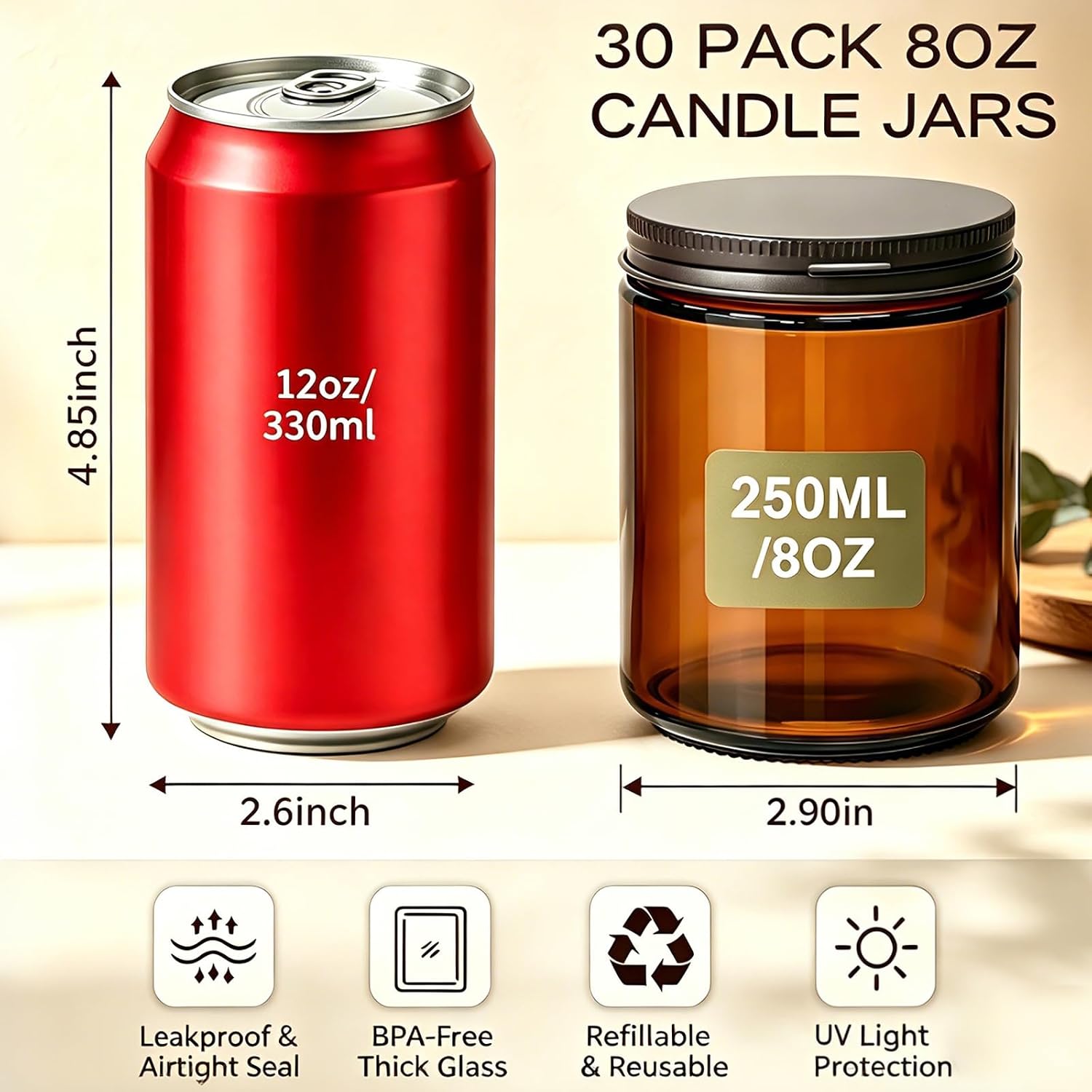 Lot de 30 pots en verre ambré  - Amber Jar Candle avis et prix